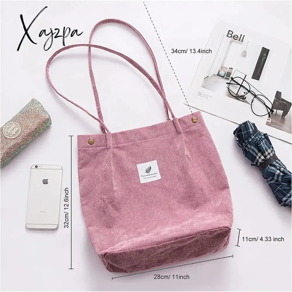 Xajzpa - Women Corduroy Shoulder Shopping Bags Reusable Casual Outdoor Party Tote New Female Bag Handbags with Button Eco Organizer