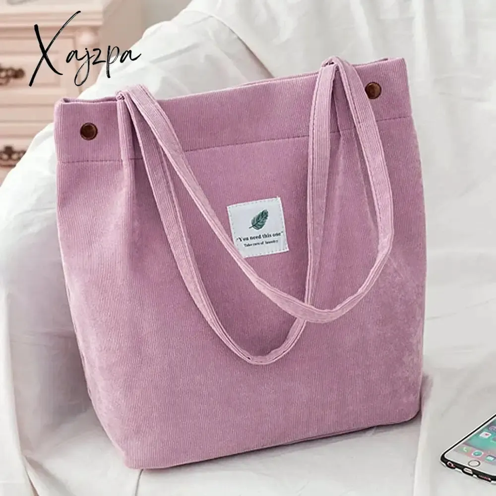 Xajzpa - Women Corduroy Shoulder Shopping Bags Reusable Casual Outdoor Party Tote New Female Bag Handbags with Button Eco Organizer