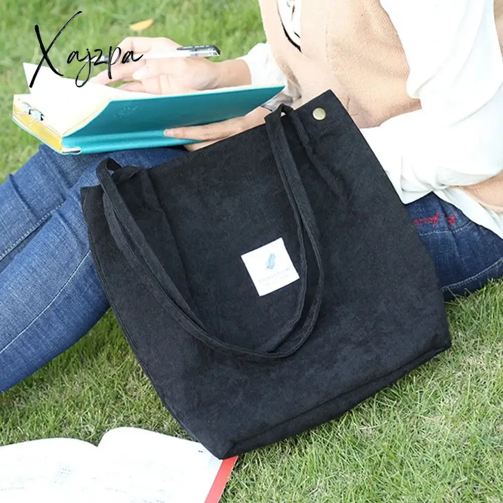 Xajzpa - Women Corduroy Shoulder Shopping Bags Reusable Casual Outdoor Party Tote New Female Bag Handbags with Button Eco Organizer