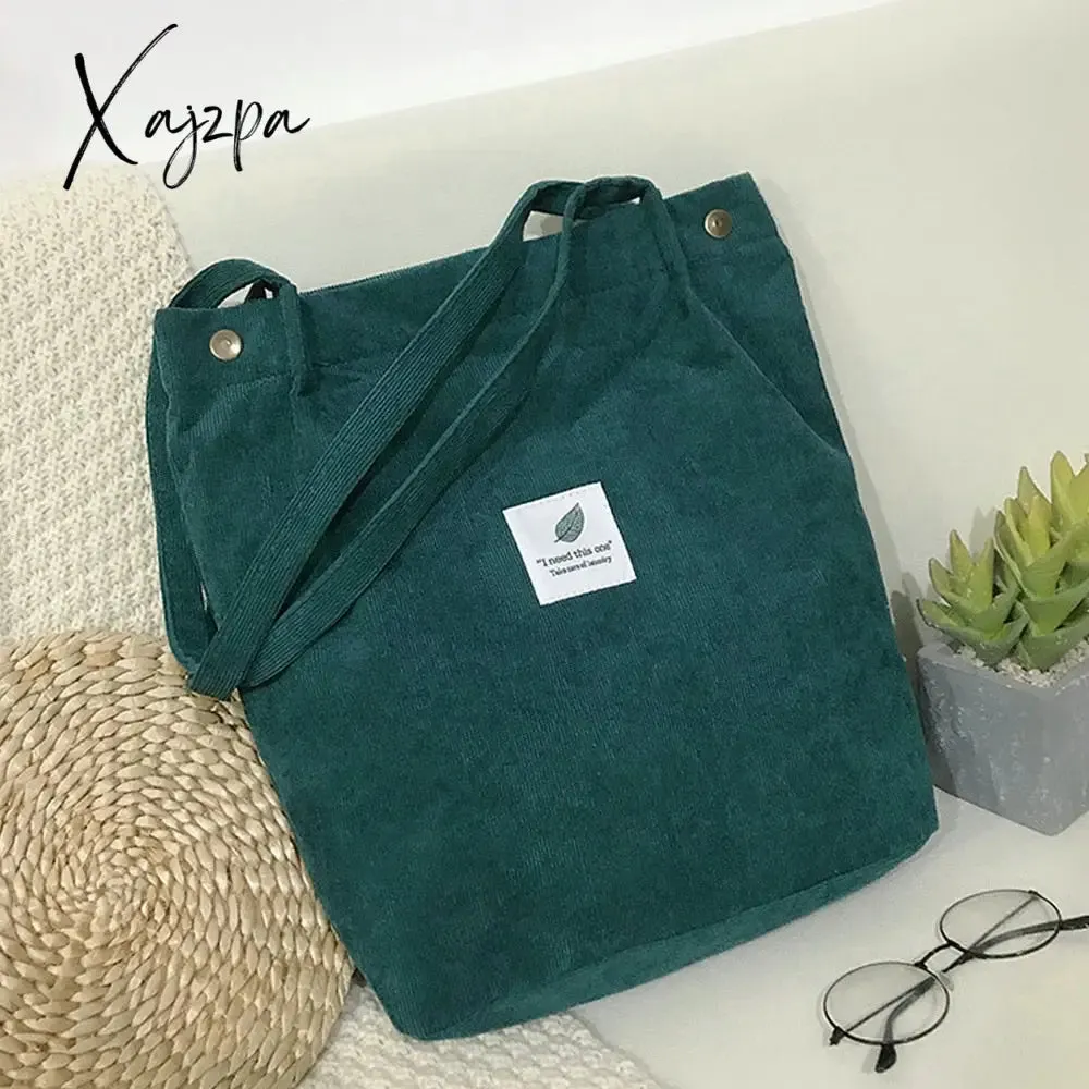 Xajzpa - Women Corduroy Shoulder Shopping Bags Reusable Casual Outdoor Party Tote New Female Bag Handbags with Button Eco Organizer