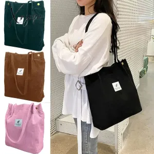 Xajzpa - Women Corduroy Shoulder Shopping Bags Reusable Casual Outdoor Party Tote New Female Bag Handbags with Button Eco Organizer