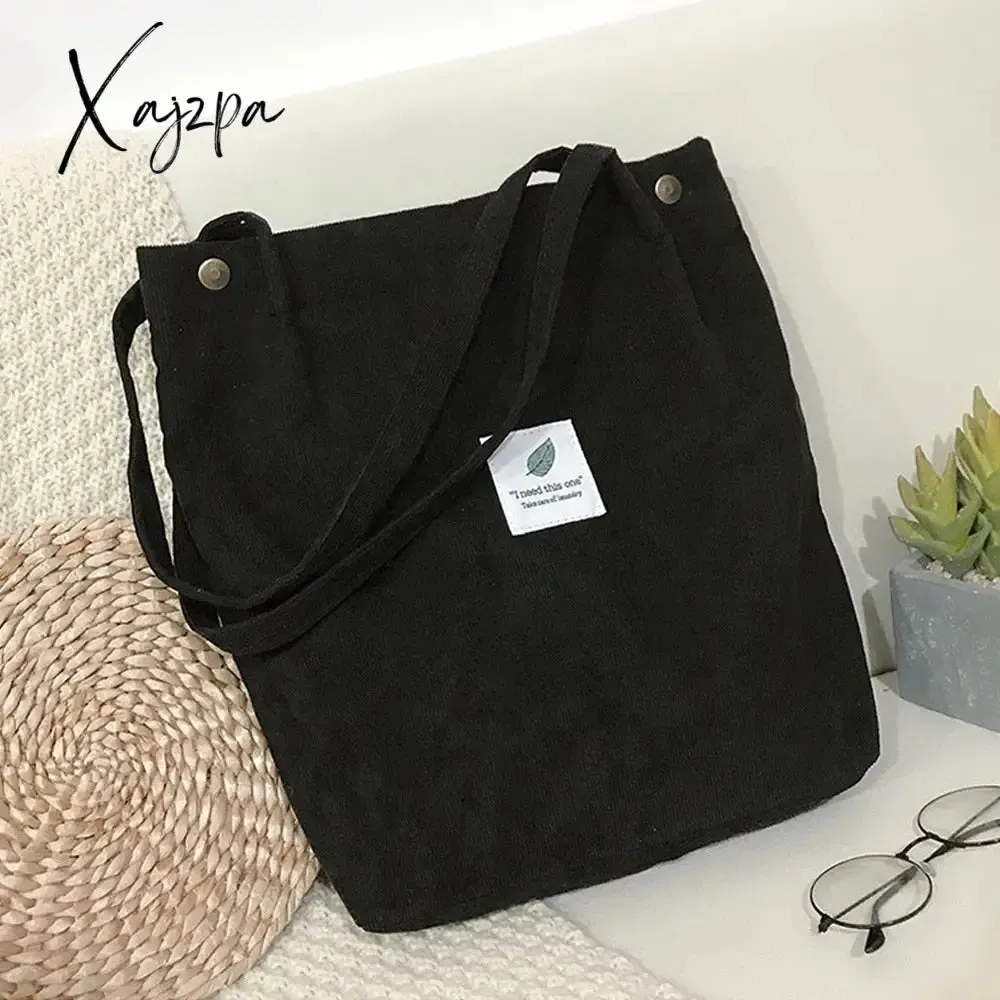 Xajzpa - Women Corduroy Shoulder Shopping Bags Reusable Casual Outdoor Party Tote New Female Bag Handbags with Button Eco Organizer