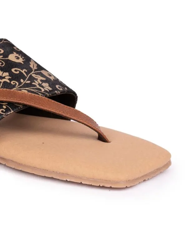 ZOUK Handcrafted Srinagar Garden Side Toe Flats Black