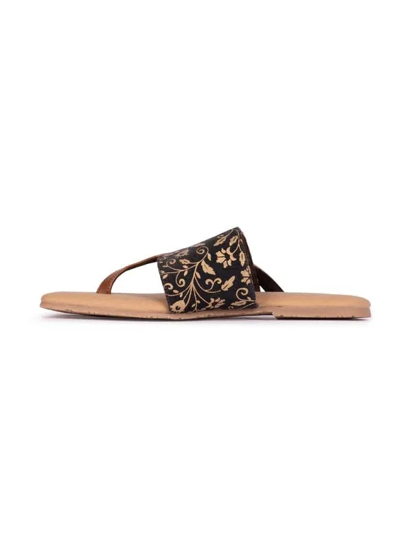 ZOUK Handcrafted Srinagar Garden Side Toe Flats Black