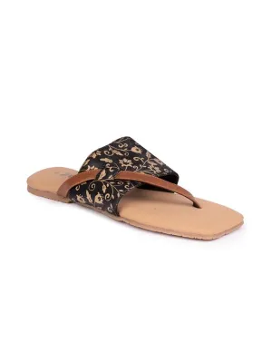 ZOUK Handcrafted Srinagar Garden Side Toe Flats Black