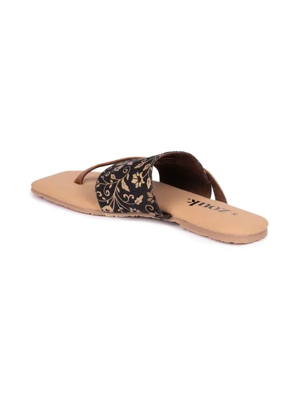 ZOUK Handcrafted Srinagar Garden Side Toe Flats Black